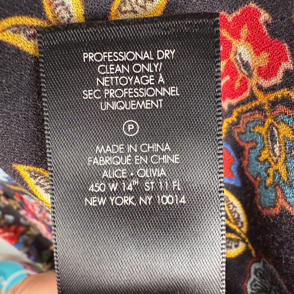 Alice + Olivia Lakita Floral Lace Trim Boho Dress Black Multicolor Tiered Large - Picture 15 of 16